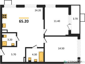 Планировка двухкомнатной(квартира) площадью 65.2 квадратных метров в ЖК “ЖК Деснаречье”