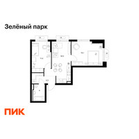 Планировка двухкомнатной(квартира) площадью 51.3 квадратных метров в “ЖК Зеленый парк”