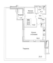 Планировка однокомнатной(квартира) площадью 68.8 квадратных метров в ЖК “ЖК Династия”