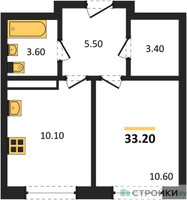 Планировка однокомнатной(квартира) площадью 33.2 квадратных метров в “ЖК Ольховый Квартал”