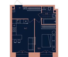 Планировка двухкомнатной(квартира) площадью 38.8 квадратных метров в “Квартал Эра”