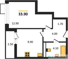 Планировка однокомнатной(квартира) площадью 33.9 квадратных метров в “ЖК Родные кварталы”