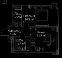 Планировка однокомнатной(квартира) площадью 37.1 квадратных метров в “ЖК СЕЗАР БУДУЩЕЕ”