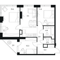Планировка трехкомнатной(квартира) площадью 78.1 квадратных метров в “ЖК Нексус от Аквилон”
