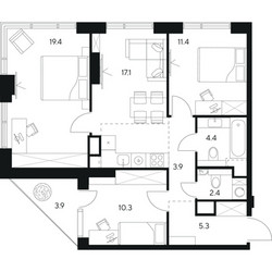 Планировка трехкомнатной(квартира) площадью 78.1 квадратных метров в ЖК “ЖК Нексус от Аквилон”