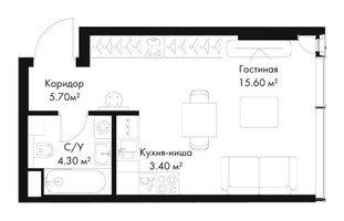 Планировка студии(квартира) площадью 29 квадратных метров в “ЖК Слава”