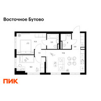 Планировка двухкомнатной(квартира) площадью 50.6 квадратных метров в “ЖК Восточное Бутово”