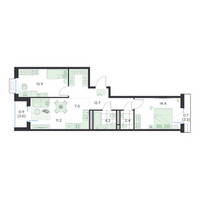 Планировка трехкомнатной(квартира) площадью 68 квадратных метров в “ЖК G3 Михалевич”