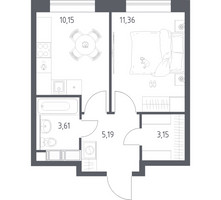 Планировка однокомнатной(квартира) площадью 33.46 квадратных метров в “ЖК Цветочные Поляны”