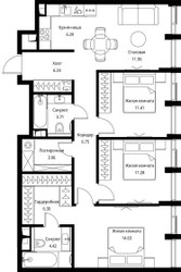 Планировка трехкомнатной(квартира) площадью 86.95 квадратных метров в ЖК “ЖК Сити Бэй”