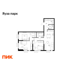 Планировка трехкомнатной(квартира) площадью 84.3 квадратных метров в ЖК “ЖК Яуза Парк (Мытищи)”