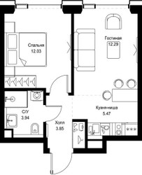 Планировка однокомнатной(квартира) площадью 37.58 квадратных метров в ЖК “ЖК СЕТ”