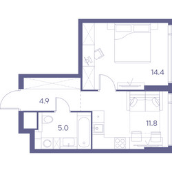 Планировка однокомнатной(квартира) площадью 36.1 квадратных метров в ЖК “ЖК THE LOT by Akvilon”