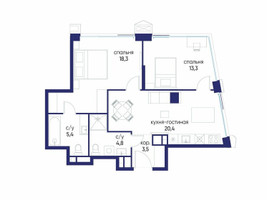 Планировка двухкомнатной(квартира) площадью 65.72 квадратных метров в “ЖК Остров”