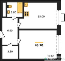 Планировка однокомнатной(квартира) площадью 46.7 квадратных метров в “ЖК Вереск”