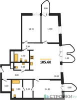 Планировка трехкомнатной(квартира) площадью 105.2 квадратных метров в “ЖК Союз (СВАО)”