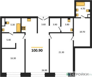 Планировка двухкомнатной(квартира) площадью 100.9 квадратных метров в ЖК “ЖК Большая Татарская 35”