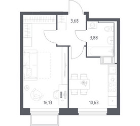 Планировка однокомнатной(квартира) площадью 34.32 квадратных метров в ЖК “ЖК Томилино Парк”