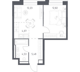 Планировка однокомнатной(квартира) площадью 39.13 квадратных метров в ЖК “ЖК Верейская 41”