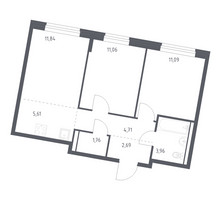 Планировка двухкомнатной(квартира) площадью 52.72 квадратных метров в “ЖК Квартал Западный”