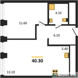 Планировка однокомнатной(квартира) площадью 40.3 квадратных метров в ЖК “ЖК INJOY (Инджой)”
