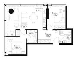 Планировка двухкомнатной(квартира) площадью 70.4 квадратных метров в “ЖК Слава”