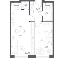 Планировка однокомнатной(апартаменты) площадью 46.3 квадратных метров в “ЖК Пятницкое 58 (Перец)”