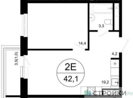 Планировка однокомнатной(квартира) площадью 42.1 квадратных метров в “ЖК Одинцовские кварталы”