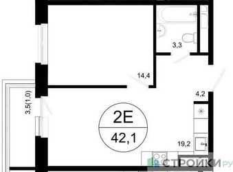 Планировка однокомнатной(квартира) площадью 42.1 квадратных метров в ЖК “ЖК Одинцовские кварталы”