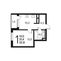 Планировка однокомнатной(квартира) площадью 32.8 квадратных метров в “Новые Ватутинки. Заречный”
