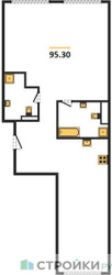 Планировка двухкомнатной(квартира) площадью 95.4 квадратных метров в ЖК “ЖК PRIDE (Прайд)”