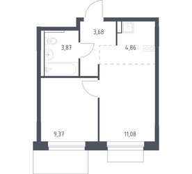 Планировка однокомнатной(квартира) площадью 32.86 квадратных метров в ЖК “ЖК Новое Внуково”