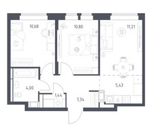 Планировка двухкомнатной(квартира) площадью 50.9 квадратных метров в “ЖК Большое Путилково”
