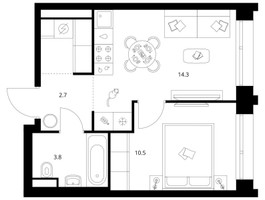Планировка однокомнатной(квартира) площадью 34.2 квадратных метров в “ЖК Строгино 360”