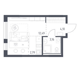 Планировка студии(квартира) площадью 22.54 квадратных метров в ЖК “ЖК Остафьево”