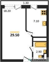 Планировка однокомнатной(квартира) площадью 29.5 квадратных метров в “ЖК Южная Долина”