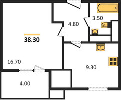 Планировка однокомнатной(квартира) площадью 38.6 квадратных метров в “ЖК Парк Легенд 2”