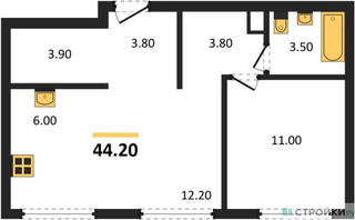 Планировка однокомнатной(квартира) площадью 44.2 квадратных метров в “ЖК НАЗАРÉ (Мангазея в Богородском)”