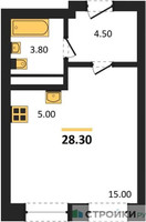 Планировка студии(квартира) площадью 28.3 квадратных метров в “ЖК Пушкино Град”