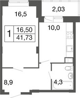 Планировка однокомнатной(квартира) площадью 41.6 квадратных метров в “ЖК Времена года”