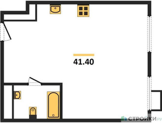 Планировка однокомнатной(квартира) площадью 41.3 квадратных метров в ЖК “ЖК Сиреневый парк”