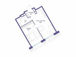 Планировка однокомнатной(квартира) площадью 50.02 квадратных метров в “ЖК Остров”
