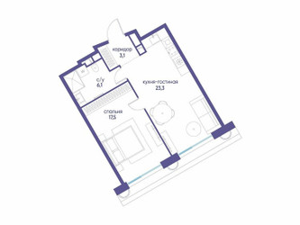 Планировка однокомнатной(квартира) площадью 50.02 квадратных метров в ЖК “ЖК Остров”