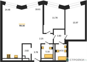 Планировка двухкомнатной(квартира) площадью 93.2 квадратных метров в “ЖК Republic (Репаблик)”