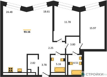 Планировка двухкомнатной(квартира) площадью 93.2 квадратных метров в ЖК “ЖК Republic (Репаблик)”