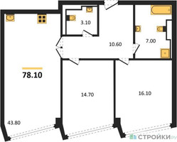 Планировка трехкомнатной(квартира) площадью 78.1 квадратных метров в “ЖК High Life (Хай Лайф)”