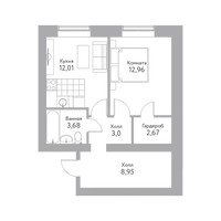 Планировка однокомнатной(квартира) площадью 43.4 квадратных метров в “Дом+ (Дом Плюс)”