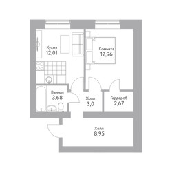 Планировка однокомнатной(квартира) площадью 43.4 квадратных метров в ЖК “Дом+ (Дом Плюс)”