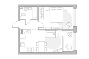 Планировка однокомнатной(квартира) площадью 41.73 квадратных метров в ЖК “ЖК Мневники от Гранель”