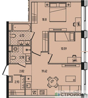 Планировка двухкомнатной(квартира) площадью 63.3 квадратных метров в “ЖК Republic (Репаблик)”